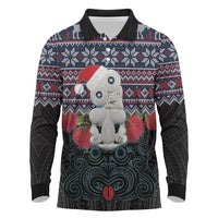 New Zealand Hei Tiki Christmas In July Long Sleeve Polo Shirt Pohutukawa Santa Xmas Polynesian Pattern