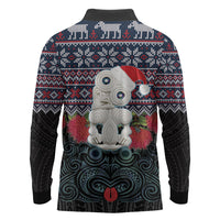 New Zealand Hei Tiki Christmas In July Long Sleeve Polo Shirt Pohutukawa Santa Xmas Polynesian Pattern