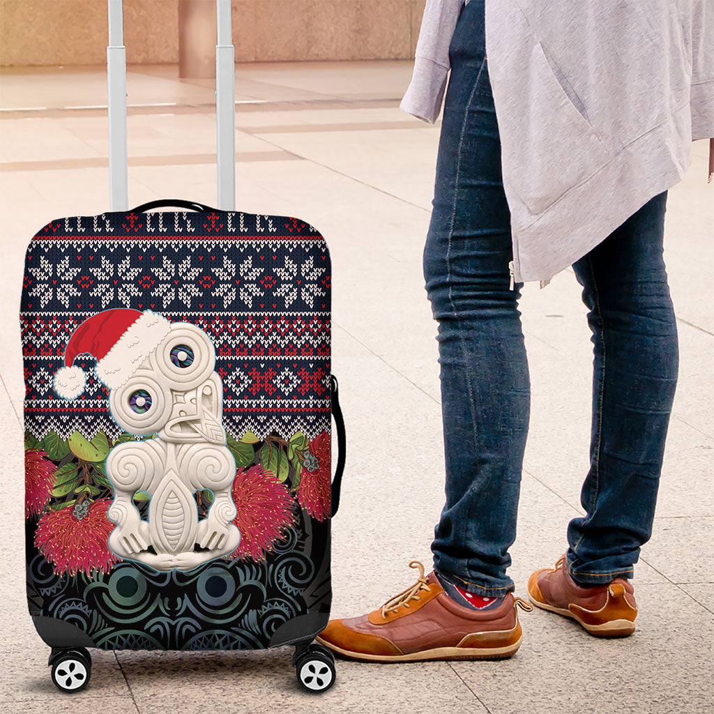 New Zealand Hei Tiki Christmas In July Luggage Cover Pohutukawa Santa Xmas Polynesian Pattern LT22 Black - Polynesian Pride