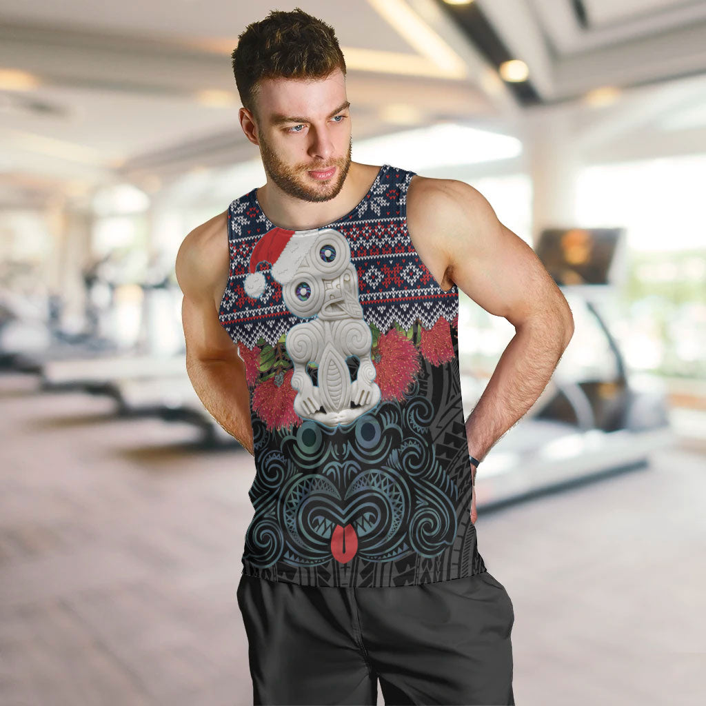 New Zealand Hei Tiki Christmas In July Men Tank Top Pohutukawa Santa Xmas Polynesian Pattern LT22 Black - Polynesian Pride
