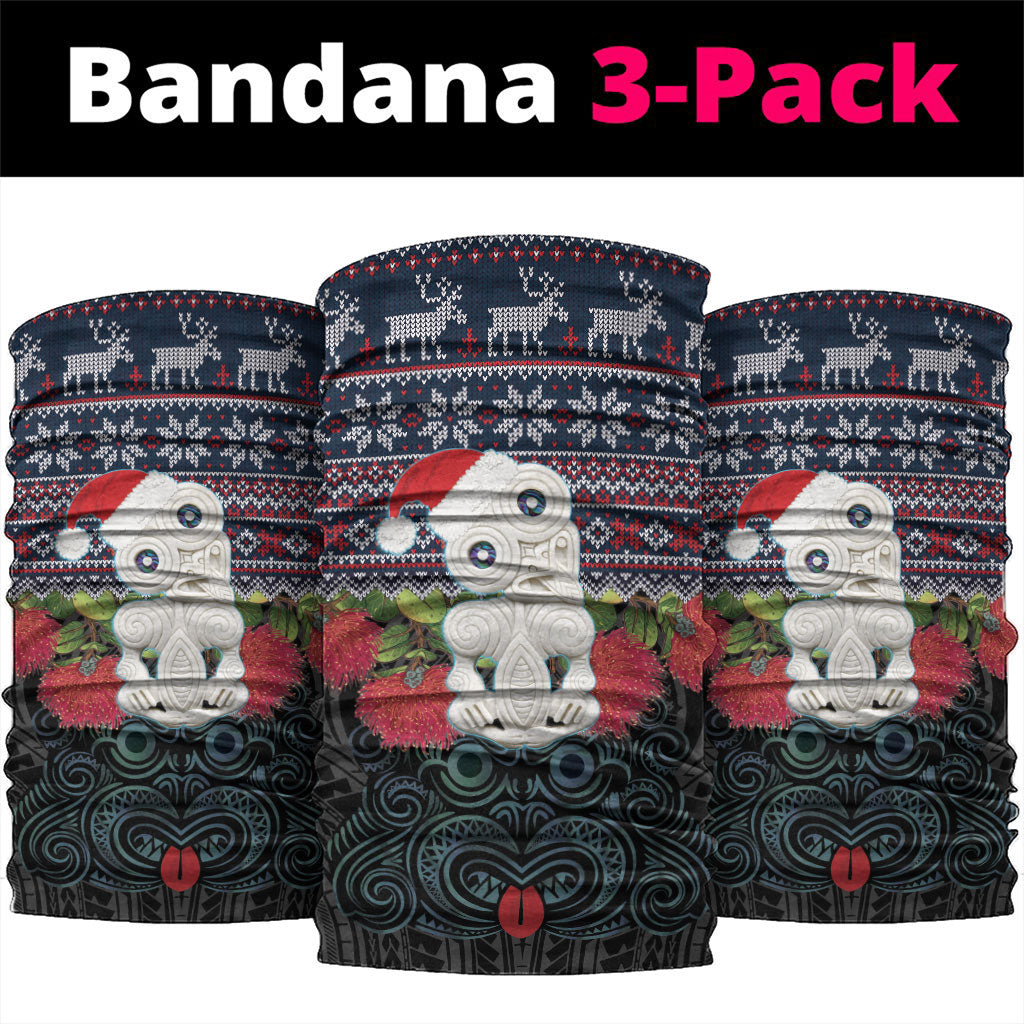 New Zealand Hei Tiki Christmas In July Neck Gaiter Pohutukawa Santa Xmas Polynesian Pattern LT22 package One Size: 25*50cm Black - Polynesian Pride