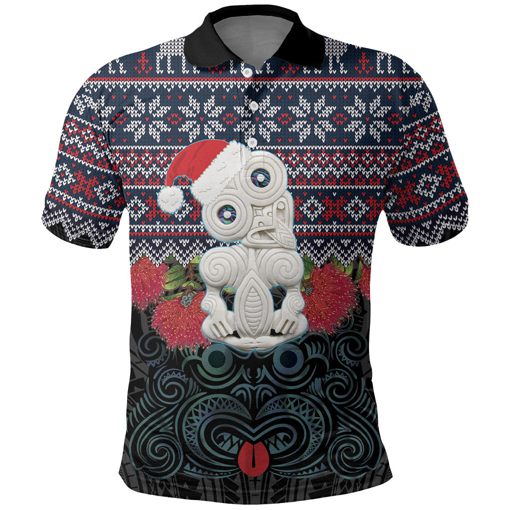 New Zealand Hei Tiki Christmas In July Polo Shirt Pohutukawa Santa Xmas Polynesian Pattern LT22 Black - Polynesian Pride