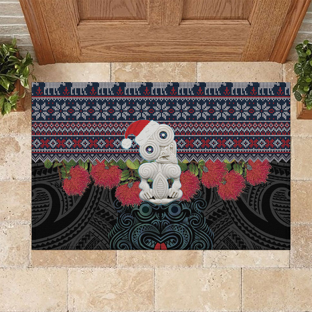 New Zealand Hei Tiki Christmas In July Rubber Doormat Pohutukawa Santa Xmas Polynesian Pattern LT22 Black - Polynesian Pride