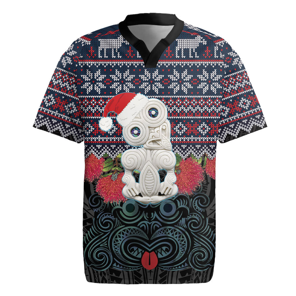 New Zealand Hei Tiki Christmas In July Rugby Jersey Pohutukawa Santa Xmas Polynesian Pattern LT22 Black - Polynesian Pride