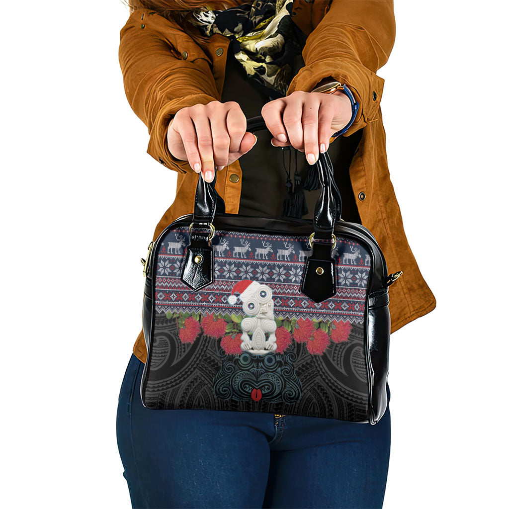 New Zealand Hei Tiki Christmas In July Shoulder Handbag Pohutukawa Santa Xmas Polynesian Pattern LT22 One Size Black - Polynesian Pride
