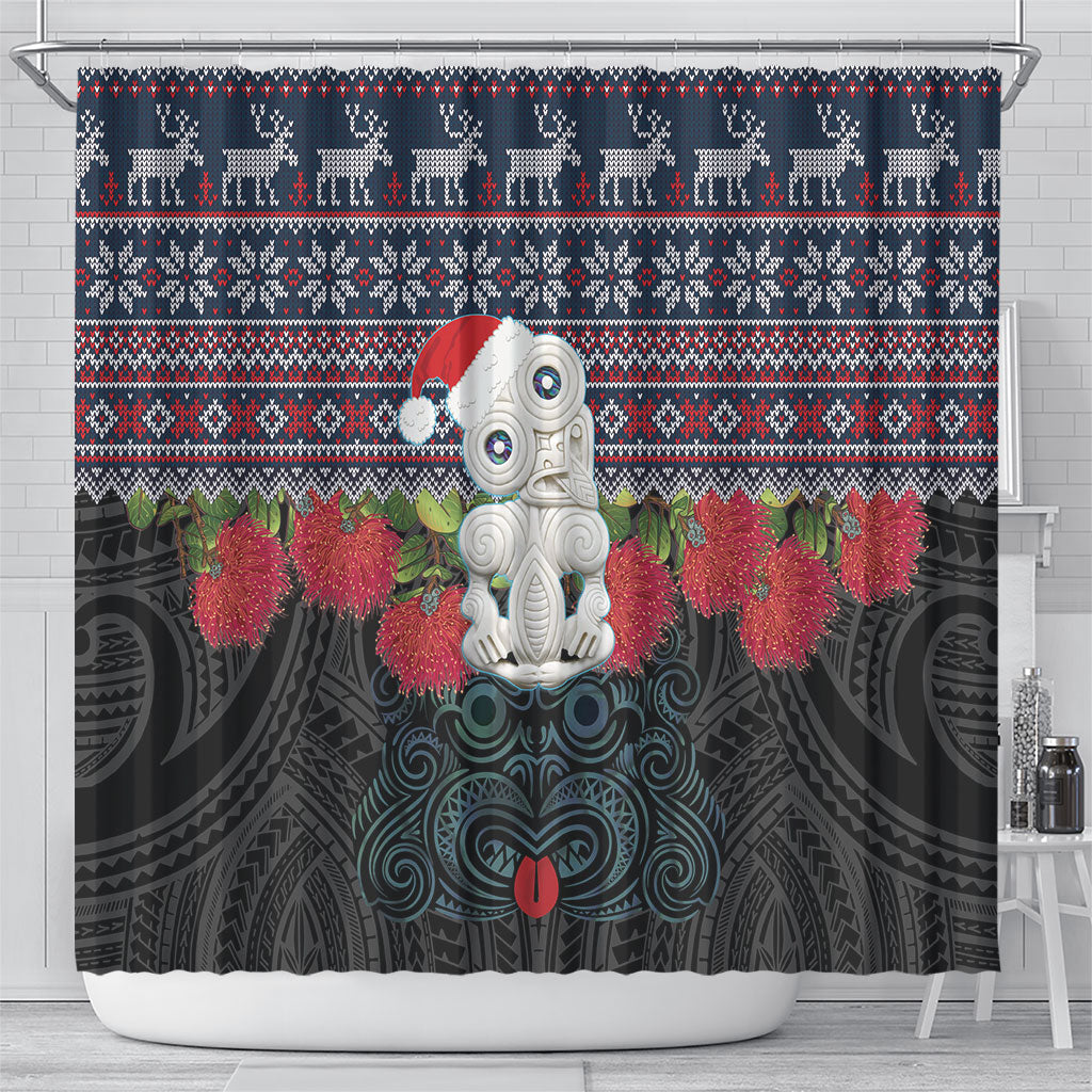 New Zealand Hei Tiki Christmas In July Shower Curtain Pohutukawa Santa Xmas Polynesian Pattern