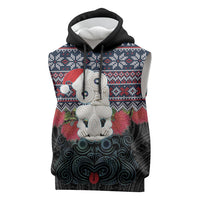 New Zealand Hei Tiki Christmas In July Sleeveless Hoodie Pohutukawa Santa Xmas Polynesian Pattern