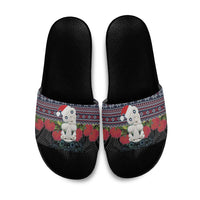 New Zealand Hei Tiki Christmas In July Slide Sandals Pohutukawa Santa Xmas Polynesian Pattern