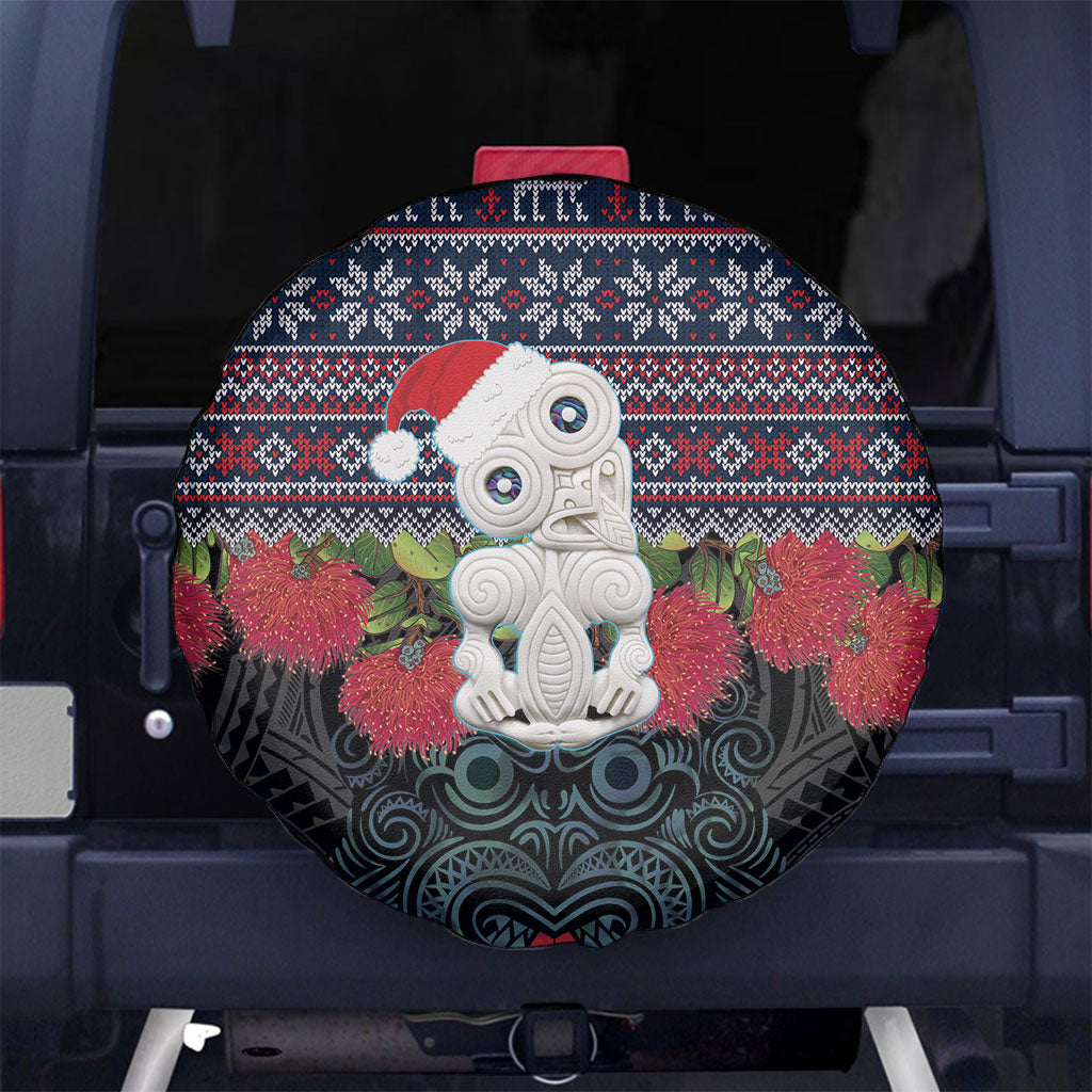 New Zealand Hei Tiki Christmas In July Spare Tire Cover Pohutukawa Santa Xmas Polynesian Pattern LT22 No hole Black - Polynesian Pride