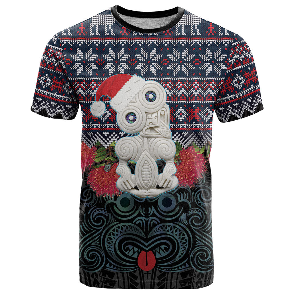 New Zealand Hei Tiki Christmas In July T Shirt Pohutukawa Santa Xmas Polynesian Pattern LT22 Black - Polynesian Pride