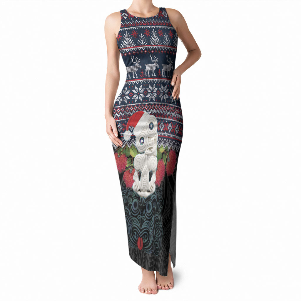 New Zealand Hei Tiki Christmas In July Tank Maxi Dress Pohutukawa Santa Xmas Polynesian Pattern LT22 Women Black - Polynesian Pride