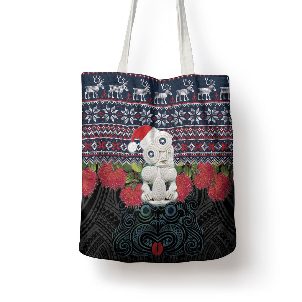 New Zealand Hei Tiki Christmas In July Tote Bag Pohutukawa Santa Xmas Polynesian Pattern