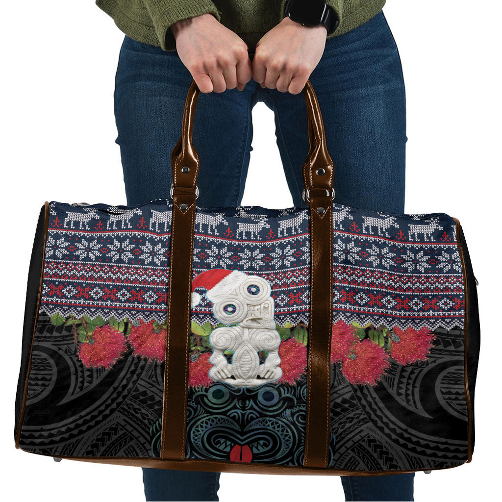 New Zealand Hei Tiki Christmas In July Travel Bag Pohutukawa Santa Xmas Polynesian Pattern LT22 Black - Polynesian Pride