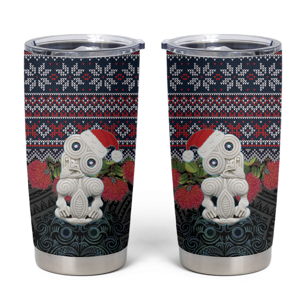 New Zealand Hei Tiki Christmas In July Tumbler Cup Pohutukawa Santa Xmas Polynesian Pattern LT22 Black - Polynesian Pride