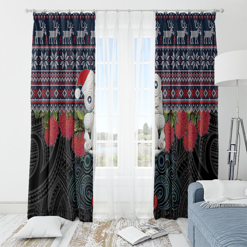 New Zealand Hei Tiki Christmas In July Window Curtain Pohutukawa Santa Xmas Polynesian Pattern