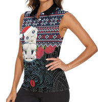 New Zealand Hei Tiki Christmas In July Women Sleeveless Polo Shirt Pohutukawa Santa Xmas Polynesian Pattern