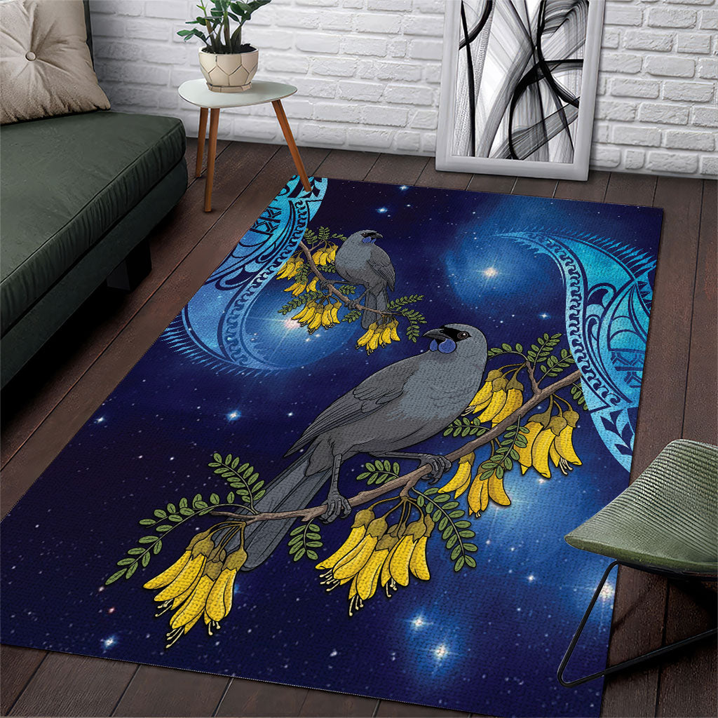 New Zealand Kokako Bird Area Rug Kowhai Galaxy Style Polynesian Pattern LT22 Blue - Polynesian Pride