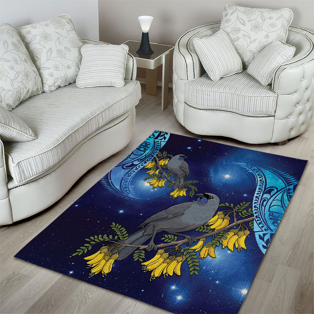 New Zealand Kokako Bird Area Rug Kowhai Galaxy Style Polynesian Pattern