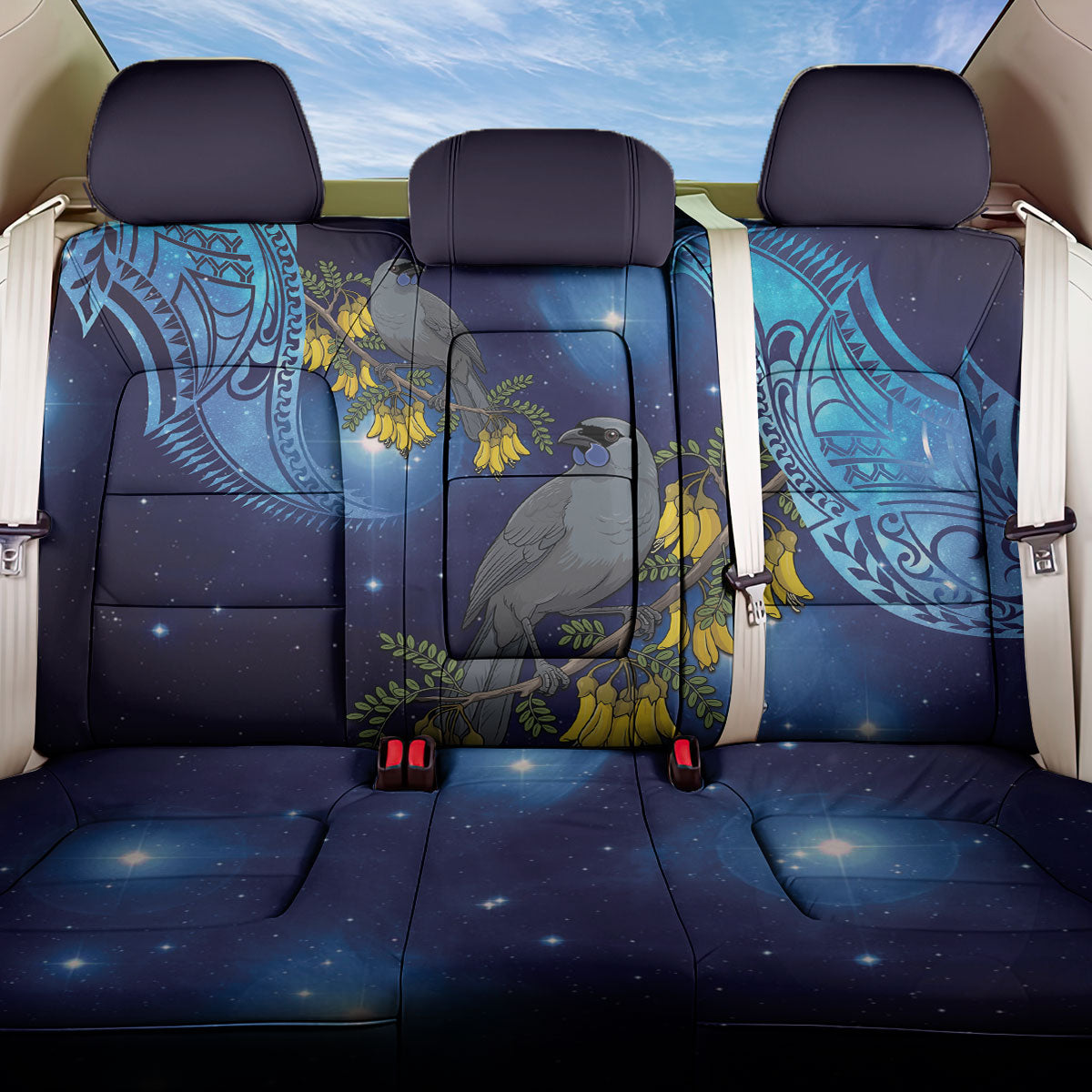 New Zealand Kokako Bird Back Car Seat Cover Kowhai Galaxy Style Polynesian Pattern LT22 One Size Blue - Polynesian Pride