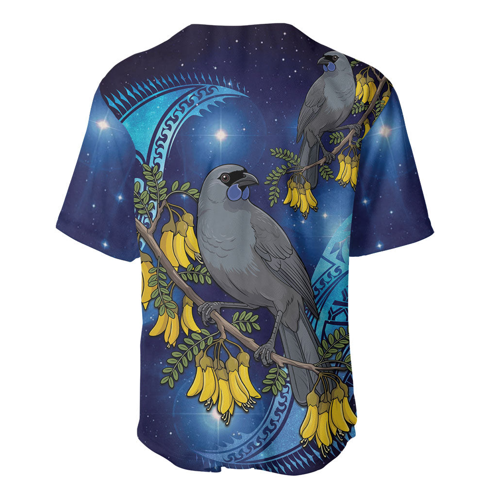 New Zealand Kokako Bird Baseball Jersey Kowhai Galaxy Style Polynesian Pattern