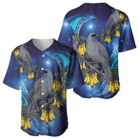 New Zealand Kokako Bird Baseball Jersey Kowhai Galaxy Style Polynesian Pattern