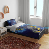 New Zealand Kokako Bird Bedding Set Kowhai Galaxy Style Polynesian Pattern