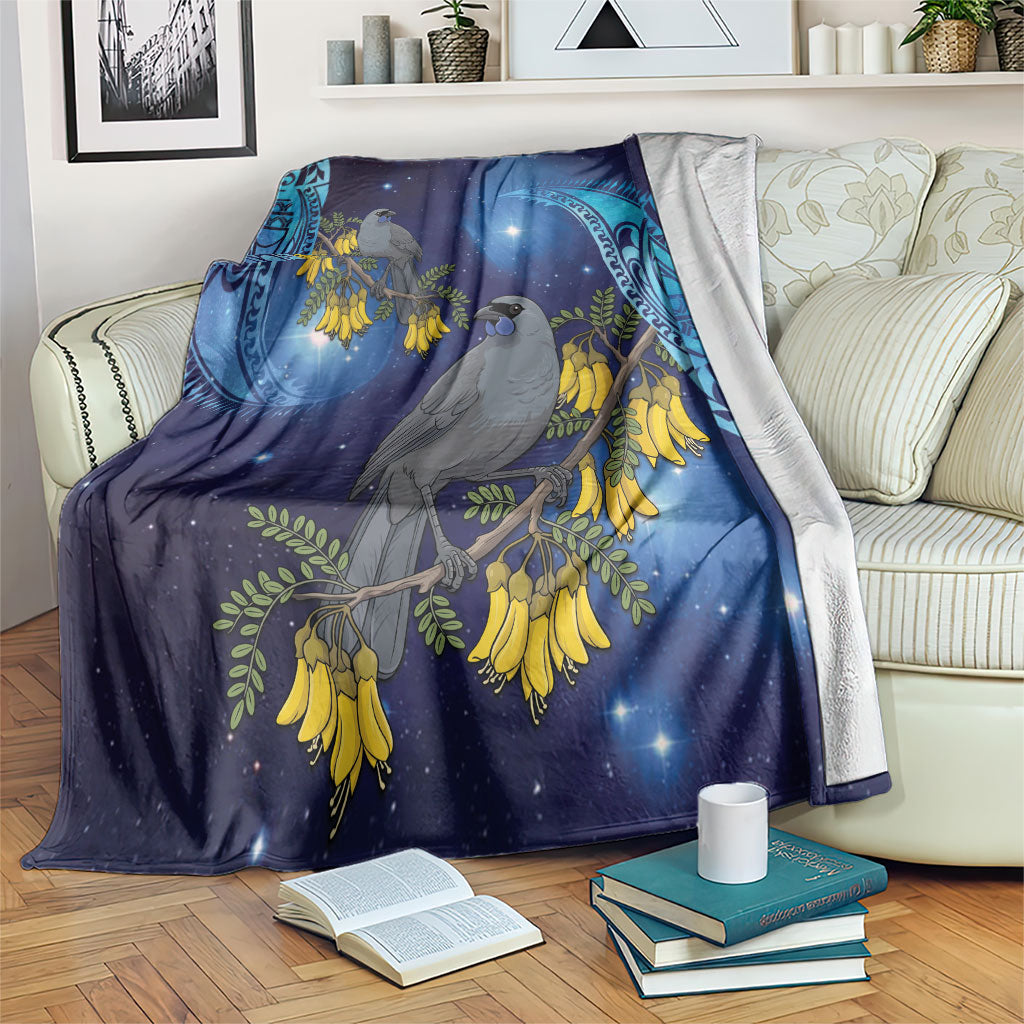 New Zealand Kokako Bird Blanket Kowhai Galaxy Style Polynesian Pattern
