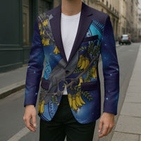 New Zealand Kokako Bird Blazer Kowhai Galaxy Style Polynesian Pattern