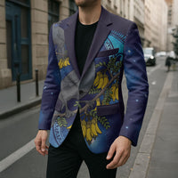 New Zealand Kokako Bird Blazer Kowhai Galaxy Style Polynesian Pattern