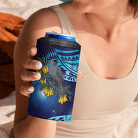 New Zealand Kokako Bird 4 in 1 Can Cooler Tumbler Kowhai Galaxy Style Polynesian Pattern