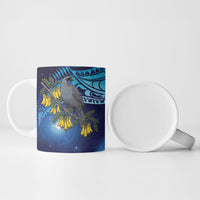 New Zealand Kokako Bird Ceramic Mug Kowhai Galaxy Style Polynesian Pattern