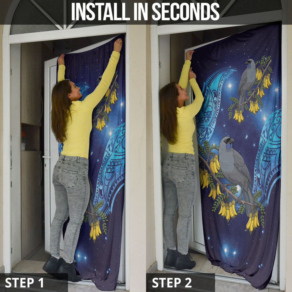 New Zealand Kokako Bird Door Cover Kowhai Galaxy Style Polynesian Pattern