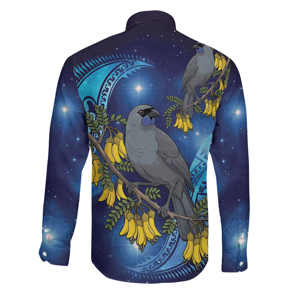 New Zealand Kokako Bird Family Matching Off Shoulder Short Dress and Hawaiian Shirt Kowhai Galaxy Style Polynesian Pattern