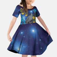 New Zealand Kokako Bird Family Matching Puletasi and Hawaiian Shirt Kowhai Galaxy Style Polynesian Pattern