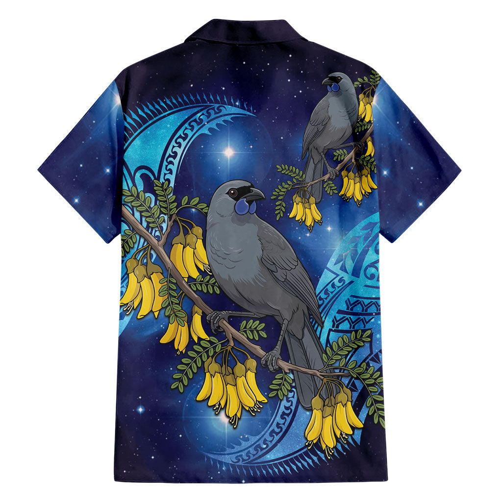 New Zealand Kokako Bird Family Matching Puletasi and Hawaiian Shirt Kowhai Galaxy Style Polynesian Pattern