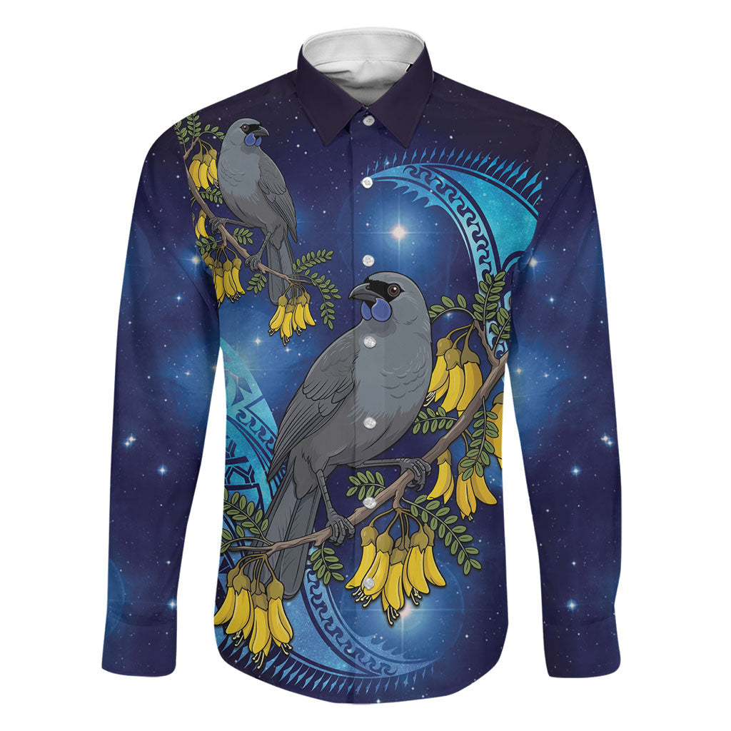 New Zealand Kokako Bird Family Matching Tank Maxi Dress and Hawaiian Shirt Kowhai Galaxy Style Polynesian Pattern