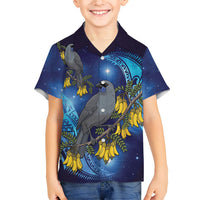 New Zealand Kokako Bird Family Matching Tank Maxi Dress and Hawaiian Shirt Kowhai Galaxy Style Polynesian Pattern