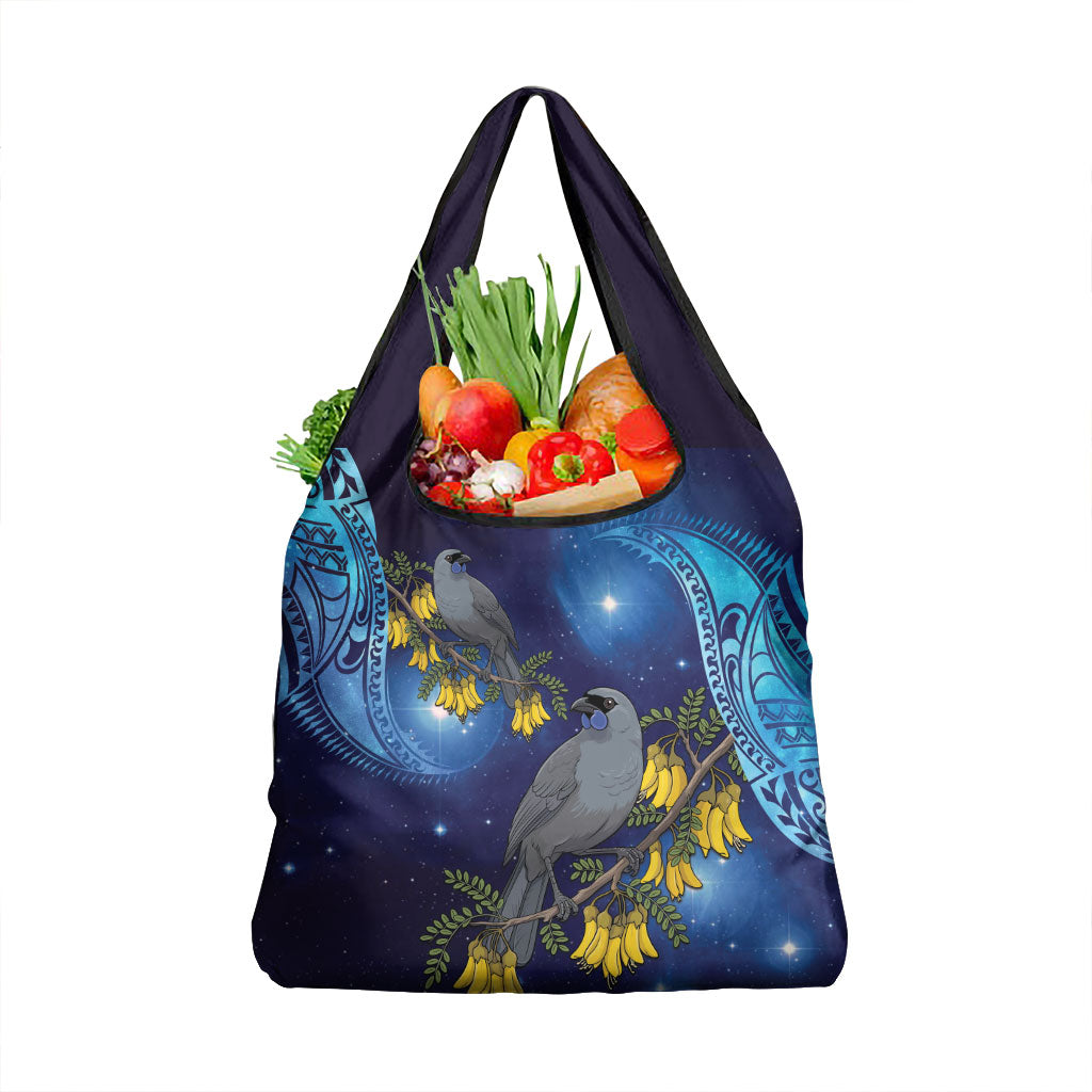 New Zealand Kokako Bird Grocery Bag Kowhai Galaxy Style Polynesian Pattern LT22 1-pack One Size Blue - Polynesian Pride