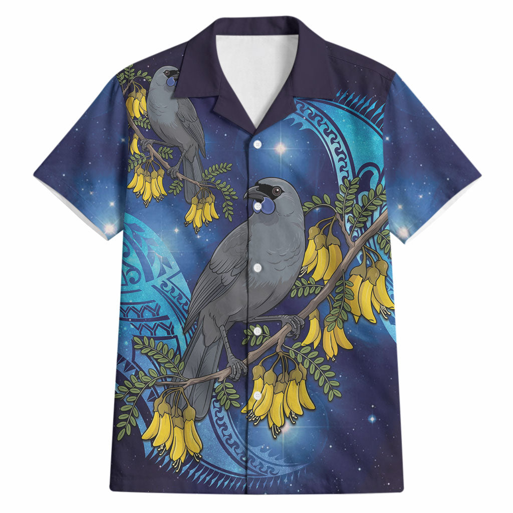New Zealand Kokako Bird Hawaiian Shirt Kowhai Galaxy Style Polynesian Pattern LT22 Blue - Polynesian Pride