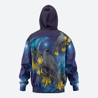 New Zealand Kokako Bird Hoodie Kowhai Galaxy Style Polynesian Pattern