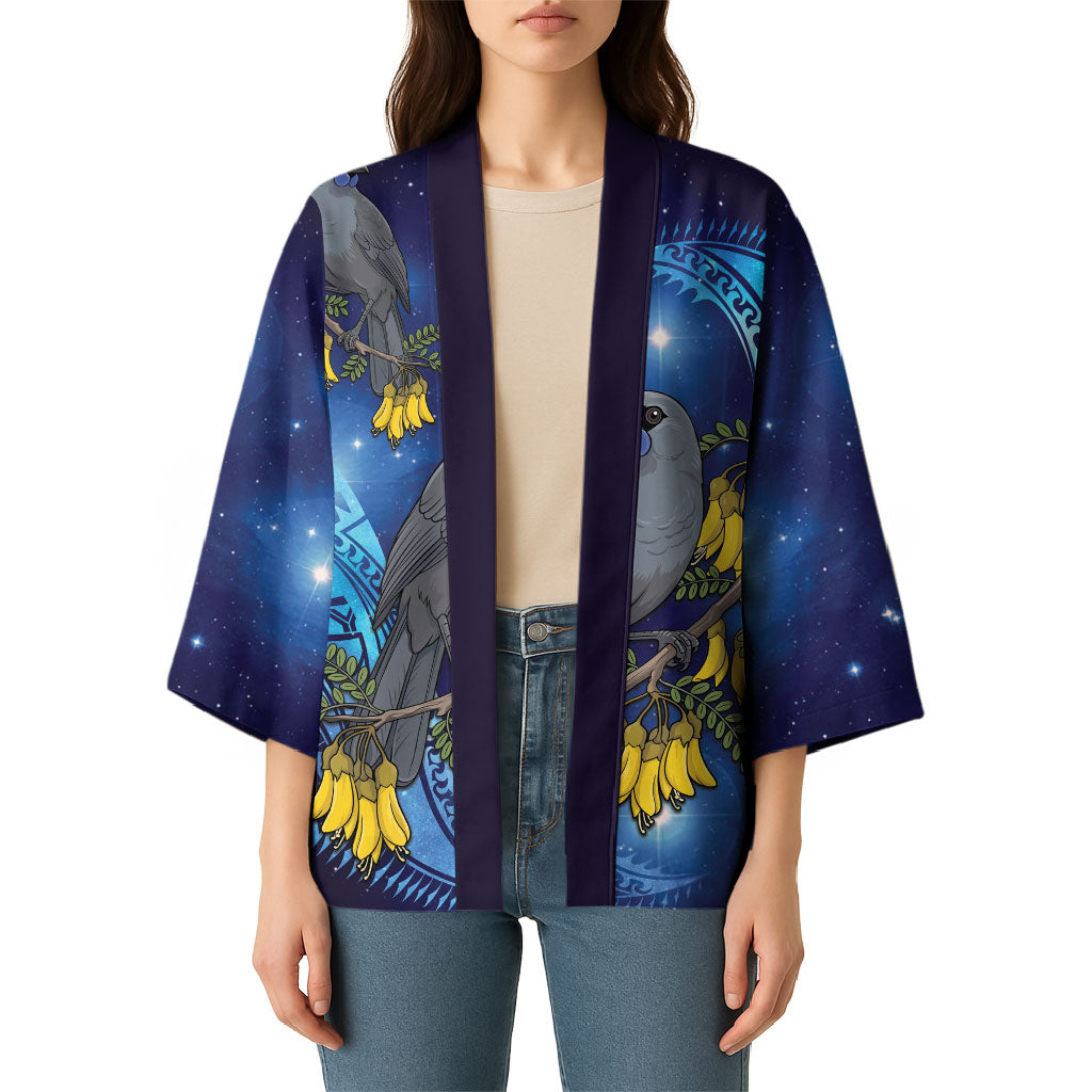 New Zealand Kokako Bird Kimono Kowhai Galaxy Style Polynesian Pattern