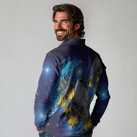 New Zealand Kokako Bird Long Sleeve Polo Shirt Kowhai Galaxy Style Polynesian Pattern