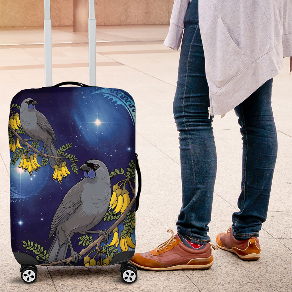 New Zealand Kokako Bird Luggage Cover Kowhai Galaxy Style Polynesian Pattern LT22 Blue - Polynesian Pride