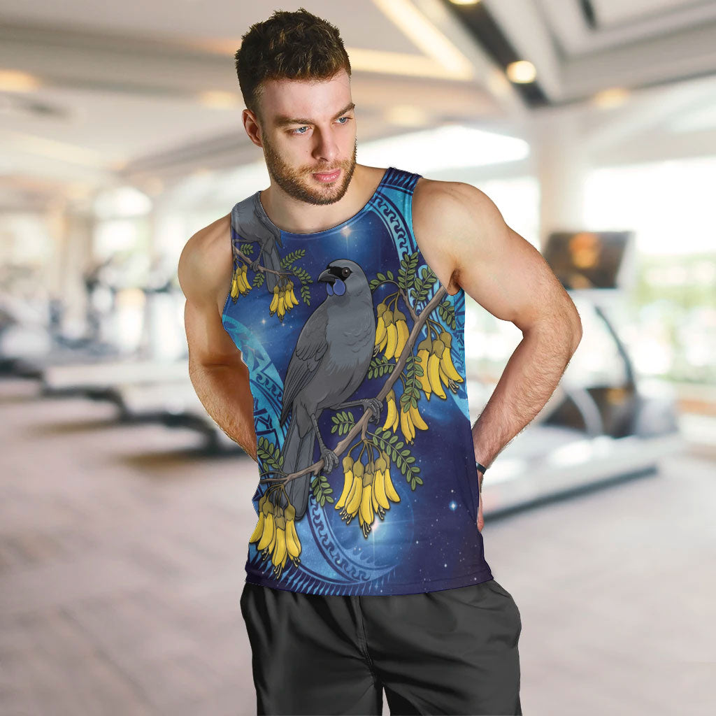 New Zealand Kokako Bird Men Tank Top Kowhai Galaxy Style Polynesian Pattern LT22 Blue - Polynesian Pride