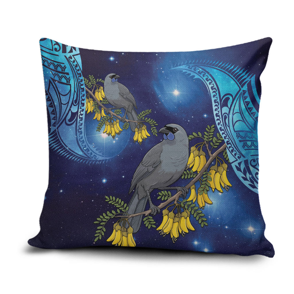 New Zealand Kokako Bird Pillow Cover Kowhai Galaxy Style Polynesian Pattern LT22 Blue - Polynesian Pride