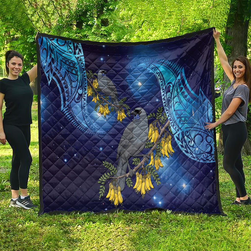 New Zealand Kokako Bird Quilt Kowhai Galaxy Style Polynesian Pattern