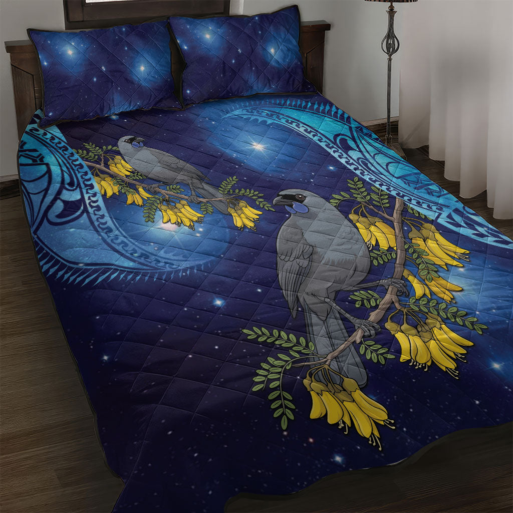 New Zealand Kokako Bird Quilt Bed Set Kowhai Galaxy Style Polynesian Pattern LT22 Blue - Polynesian Pride