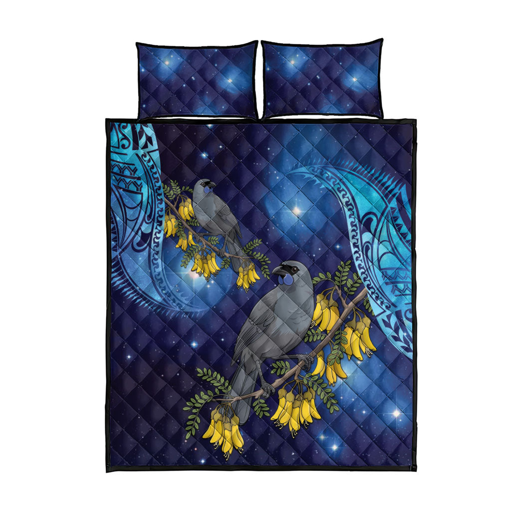 New Zealand Kokako Bird Quilt Bed Set Kowhai Galaxy Style Polynesian Pattern