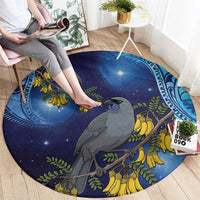 New Zealand Kokako Bird Round Carpet Kowhai Galaxy Style Polynesian Pattern