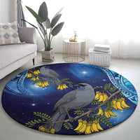 New Zealand Kokako Bird Round Carpet Kowhai Galaxy Style Polynesian Pattern